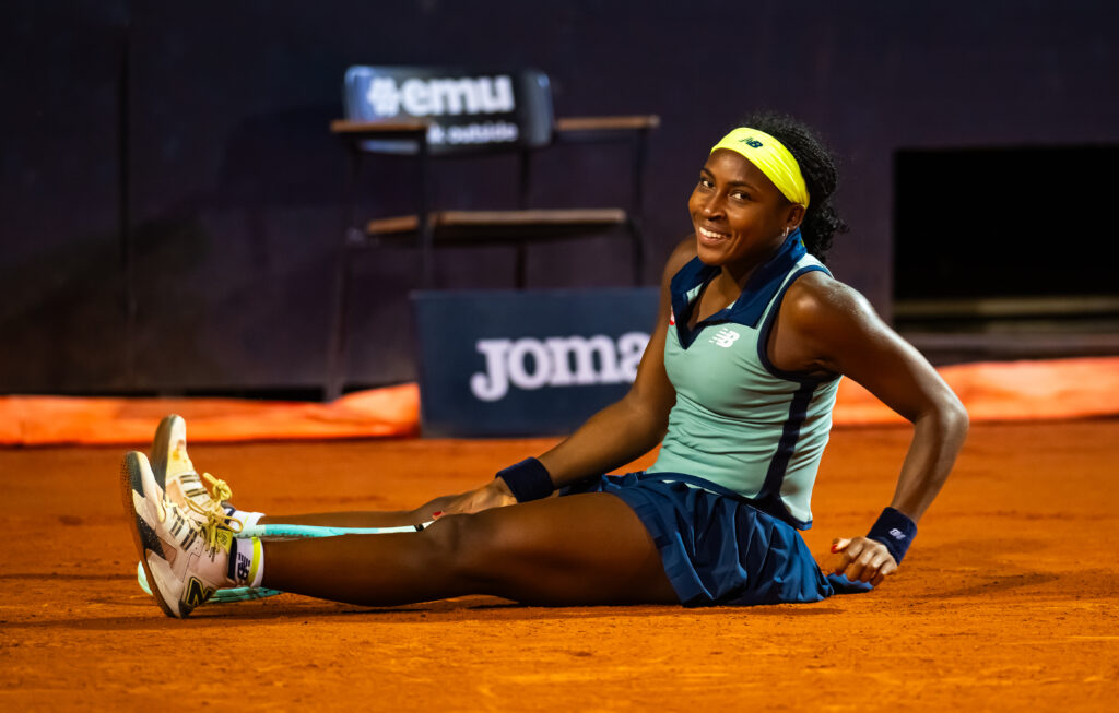 Coco Gauff laughs as she discovers her bag is empty before a match, highlighting her tennis mishap at Roland Garros.
